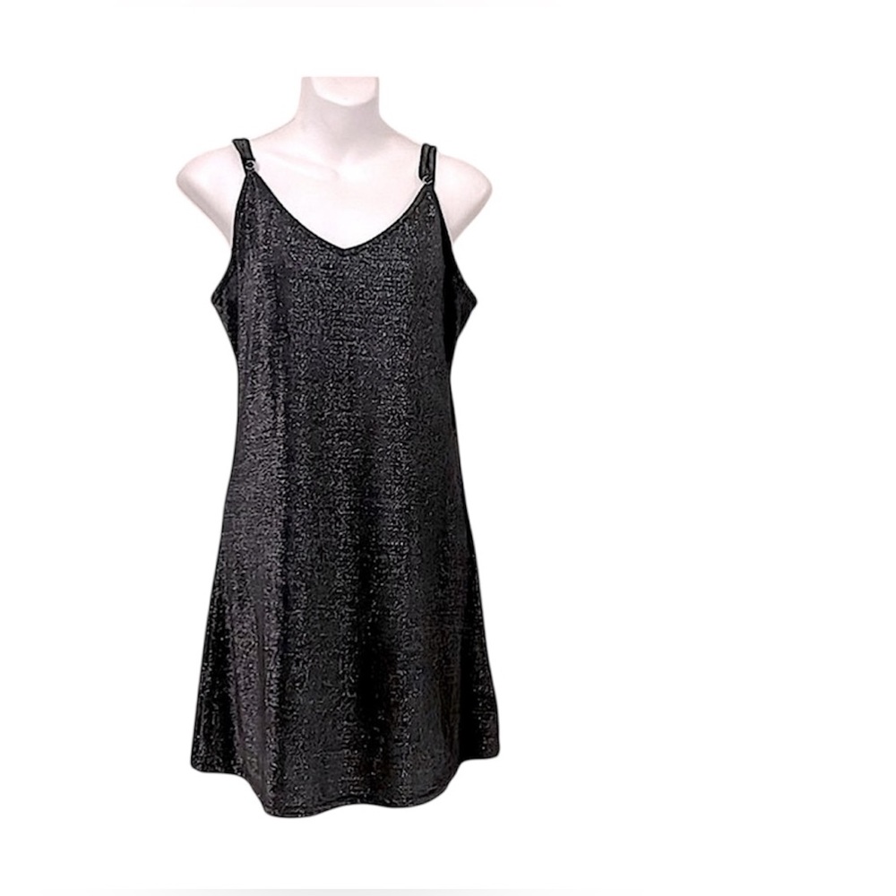 Brandy Melville Women’sBlack Silver Fit Flare Mini Spaghetti Strap Slip Dress M